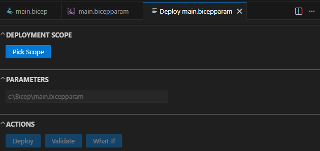 Skärmbild av det första distributionsfönstret i Visual Studio Code.