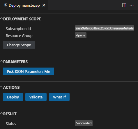 Skärmbild av distributionsfönstret i Visual Studio Code.