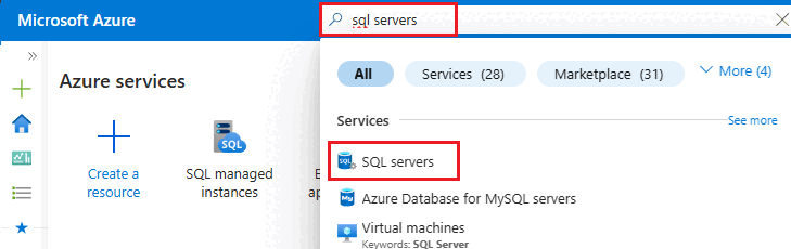 Skärmbild som visar hur du söker efter och väljer SQL-servrar.