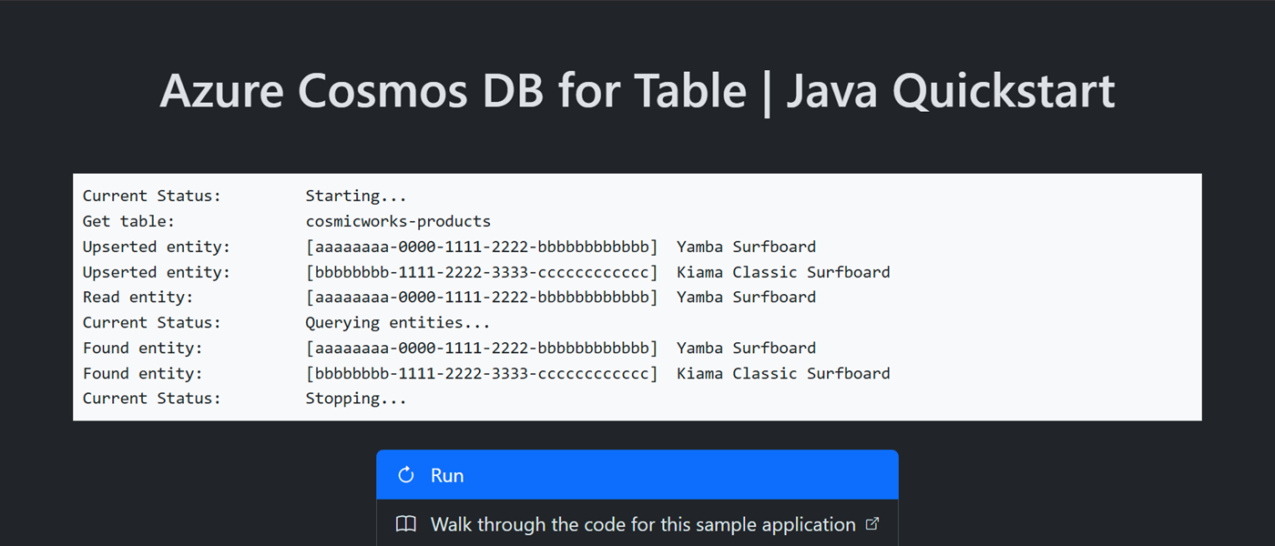 Skärmbild av webbprogrammet som körs.