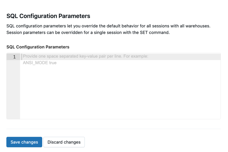 Skärmbild som visar ANSI_MODE inställt på sant för alla SQL-lager