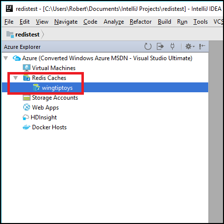 Redis Cache i Azure Explorer