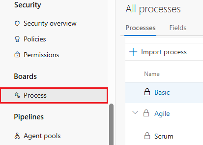 Skärmbild av den markerade fliken Process.