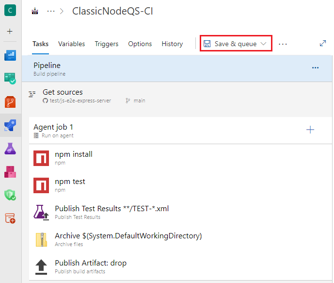 Skärmbild av den klassiska pipelinen.
