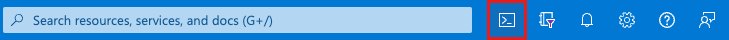 Skärmbild av Azure Cloud Shell-knappen i verktygsfältet i Azure-portalen.