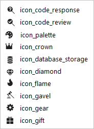 icon_code_review icon_palette, icon_crown, icon_database_storage, icon_diamond, icon_flame, icon_gavel, icon_gear, icon_gift, icon_government, icon_headphone