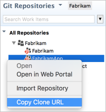 Kopiera Git-repots klonings-URL i Team Explorer Everywhere med en