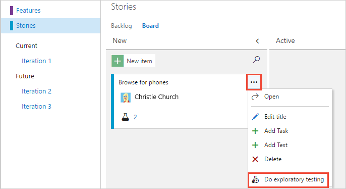 Skärmbild som visar hur du öppnar menyalternativet Utför undersökande testning.