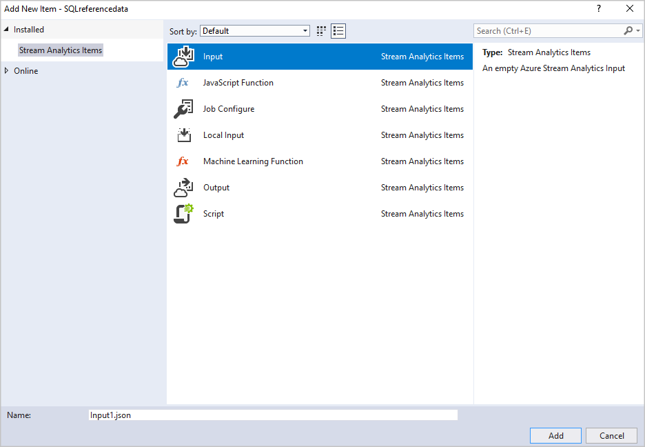 I Lägg till nytt objekt är indata markerat.