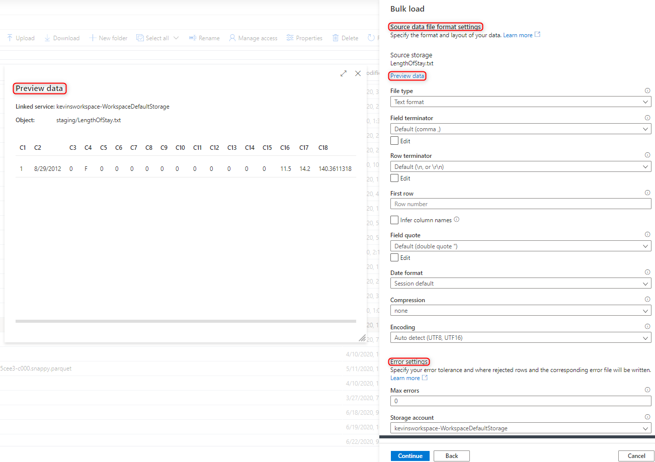 Skärmbild som visar förhandsgranskning av data.