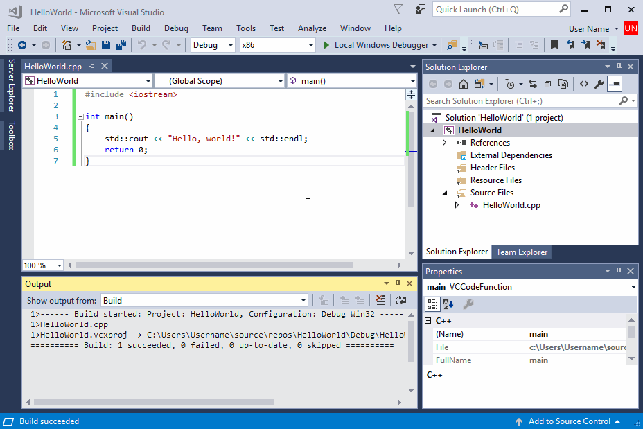 Video som visar de åtgärder som vidtagits för att starta ett projekt i Visual Studio.