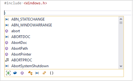 Skärmbild av C plus Predictive IntelliSense.
