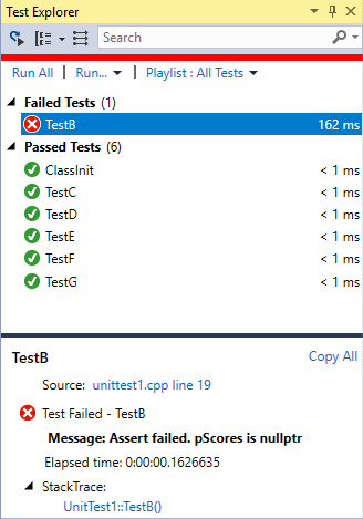 Skärmbild som visar Test Explorer.