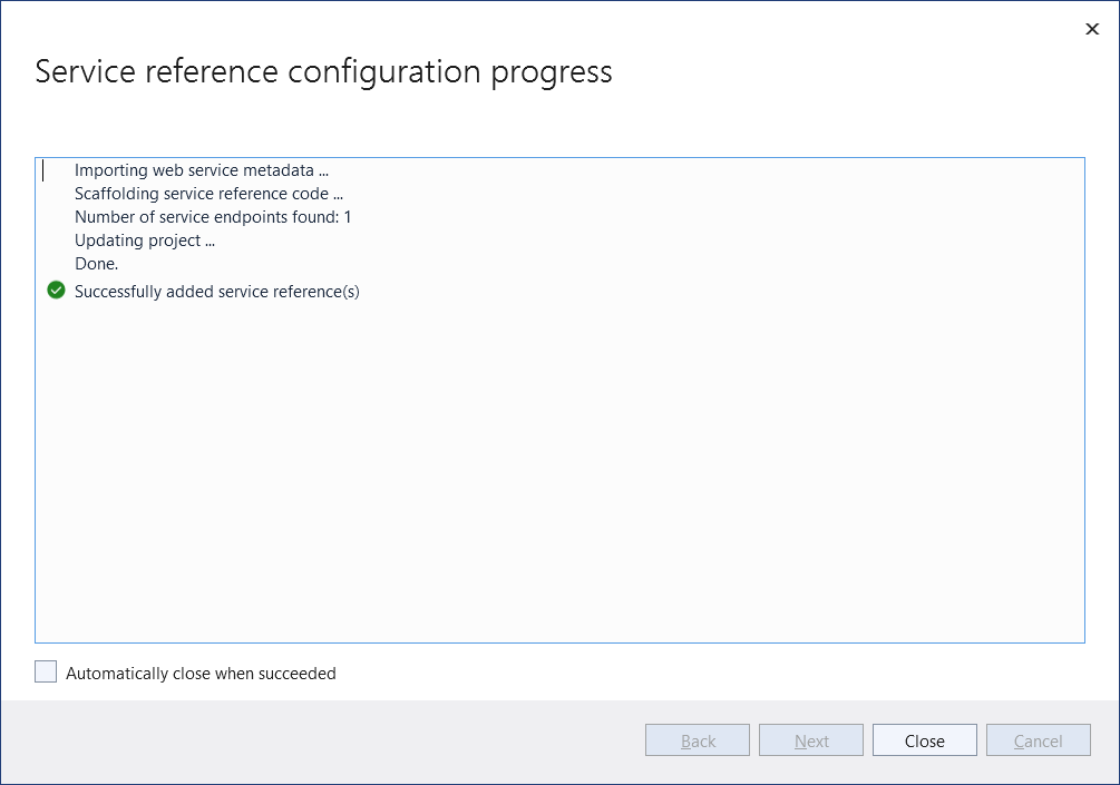 Fönstret Visual Studio Progress