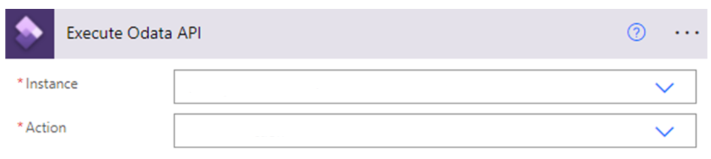 Screenshot of adding an action to execute the OData API.