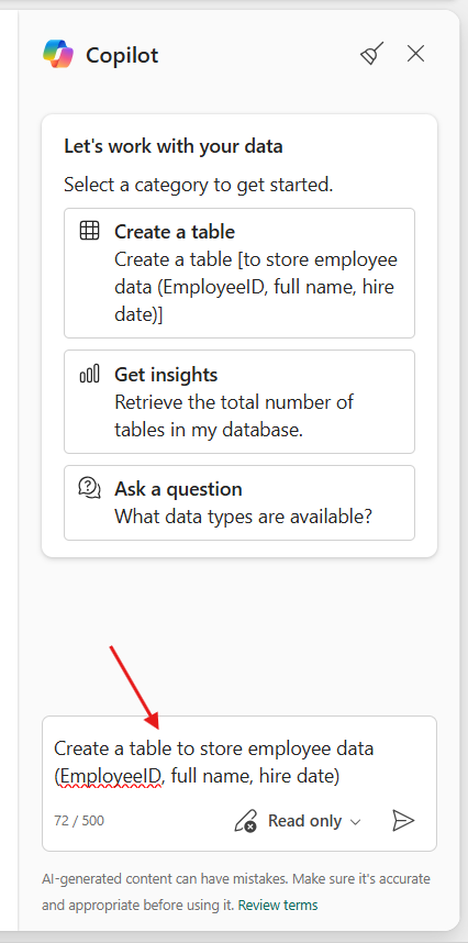 Skärmbild av chattfönstret Copilot.