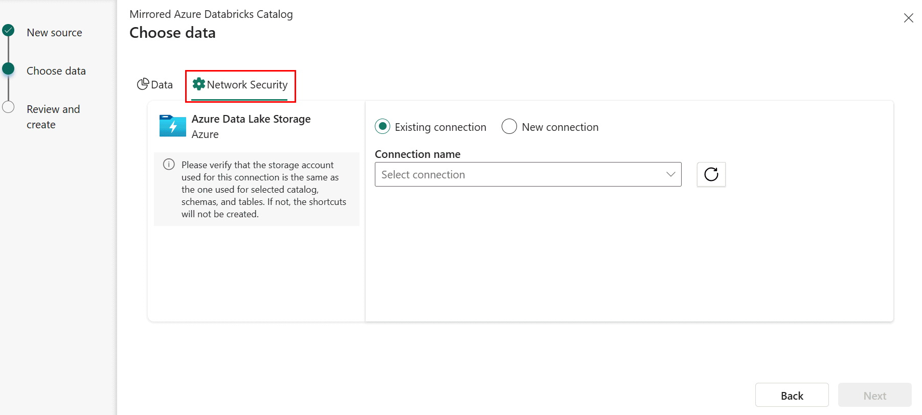 Skärmbild av fliken Nätverkssäkerhet i Databricks.