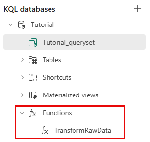 Skärmbild av mappen Functions som innehåller funktionen TransformData.