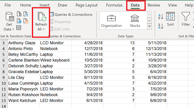 Uppdatera dina appdata i Excel.