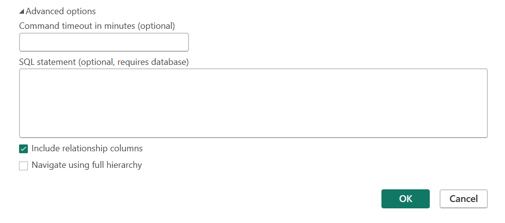 Skärmbild av de avancerade alternativ som ingår i dialogrutan PostgreSQL-anslutning.