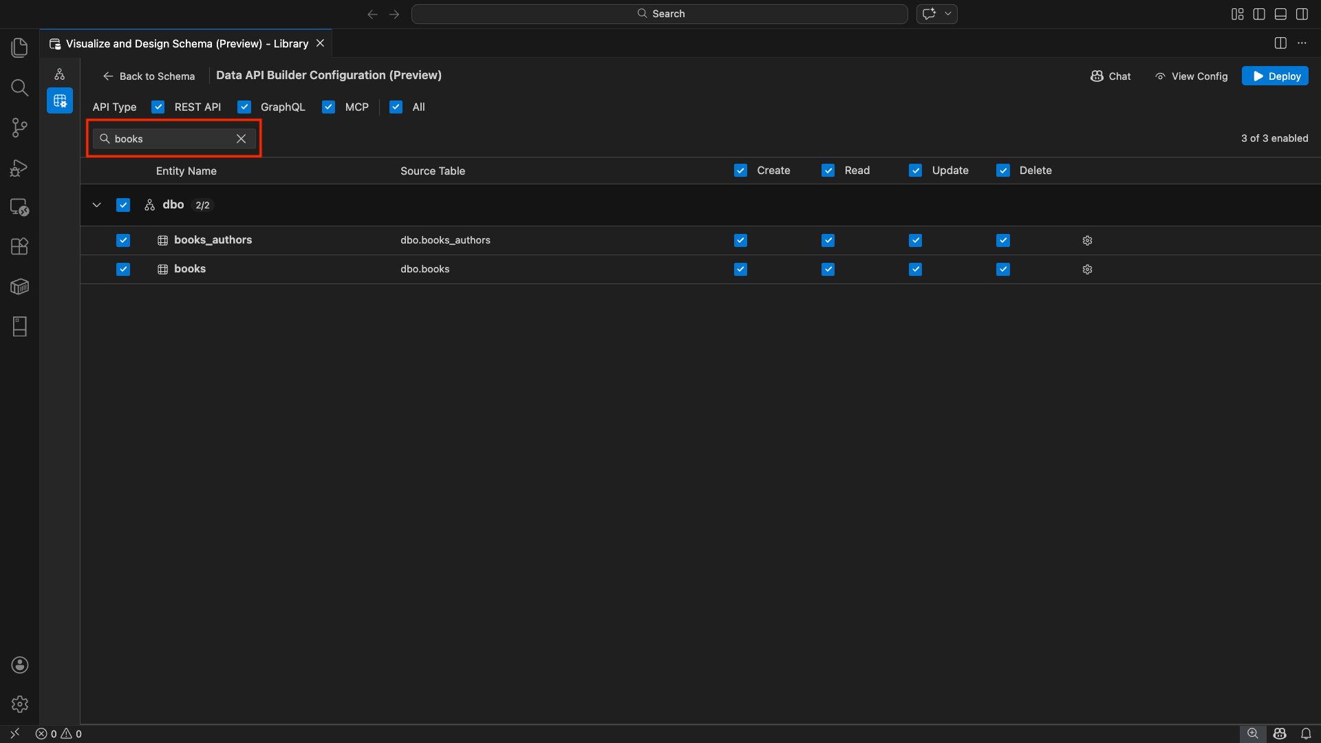 Skärmbild av entitetsfilterrutan med en sökterm som filtrerar entitetslistan.