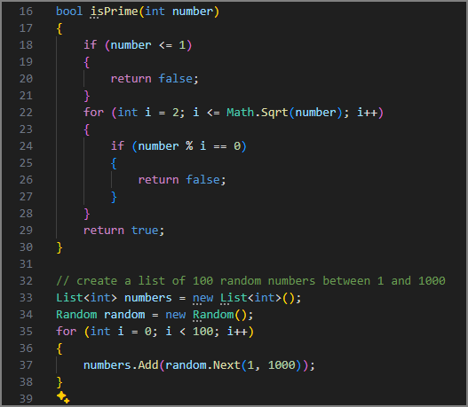 Skärmbild där GitHub Copilot slutför listan med nummer.