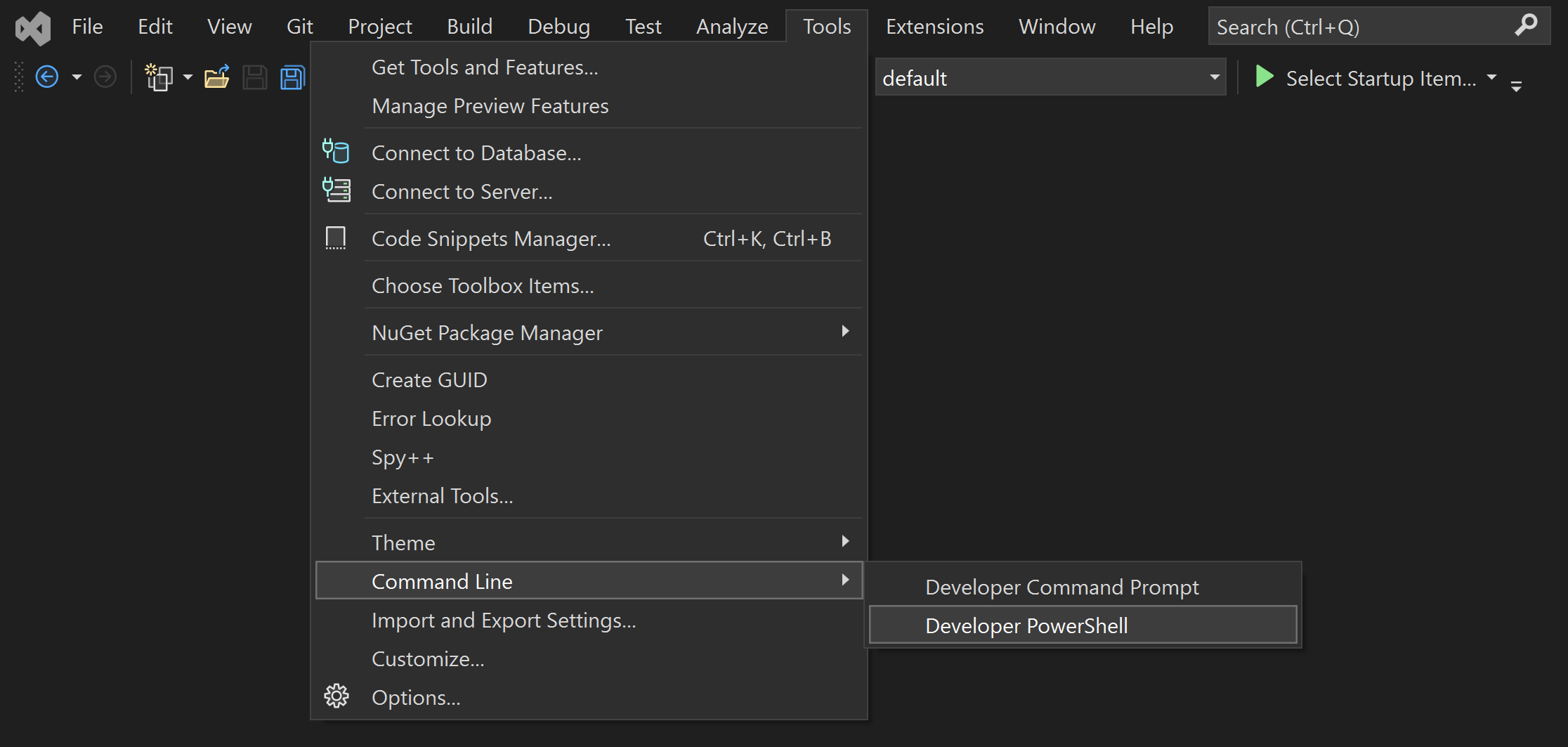 öppna inbyggd utvecklarpowershell