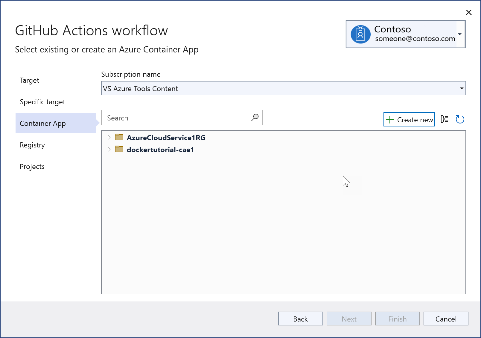 Skärmbild som visar befintliga Azure Container Apps.