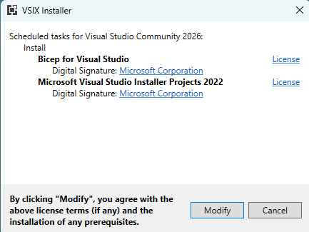 Skärmbild av dialogrutan VSIX Installer i Visual Studio.