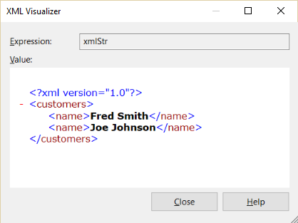 Skärmbild av XML-strängvisualiserare.