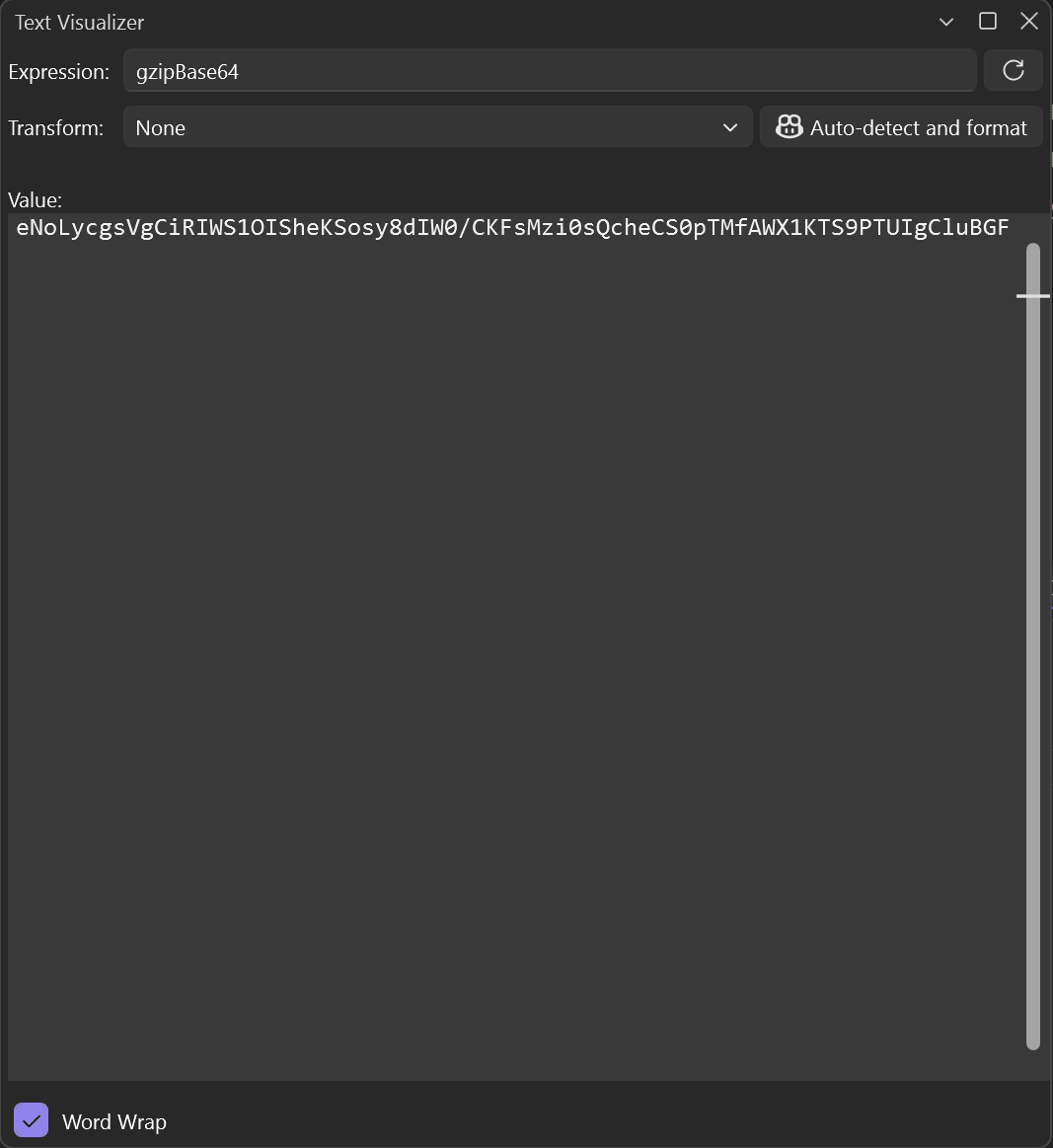 Gif som visar automatisk identifiering och formatering i textvisualiseraren.