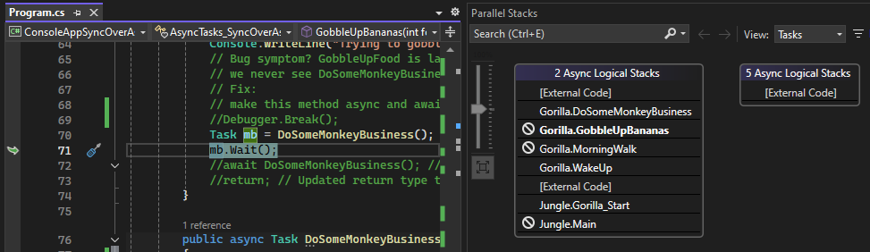 Skärmbild av vyn Arbetsuppgifter när du har valt Bryt alla.