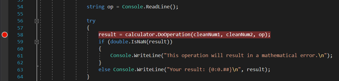 Skärmbild som visar hur du ställer in en brytpunkt.