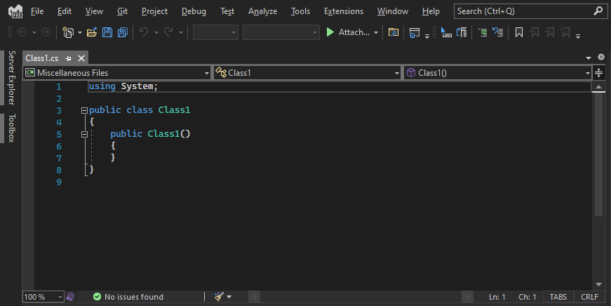 Skärmbild av en C#-kodfil i Visual Studio 2022.