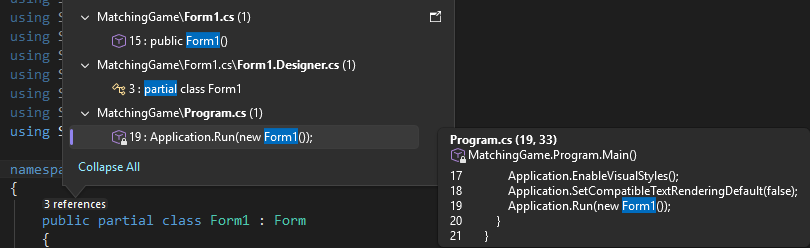 Skärmbild som visar CodeLens.