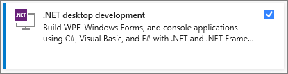 Skärmbild av den arbetsbelastning för NET-skrivbordsutveckling som valts i Visual Studio Installer.
