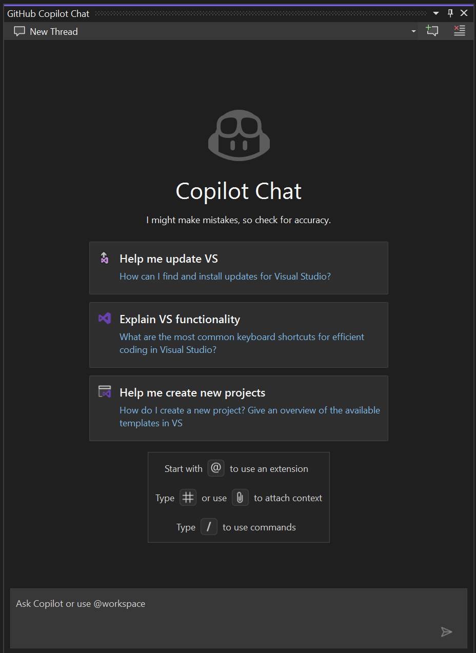 Skärmbild av Copilot Chat-fönstret.