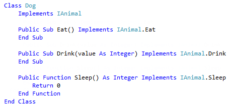 Skärmbild av resulterande klass – Visual Basic.
