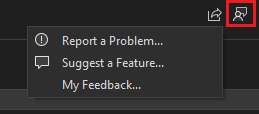 Skärmbild av menyn Skicka feedback i Visual Studio.