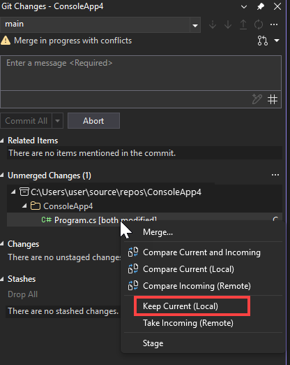 Skärmbild som visar menyalternativet Behåll aktuell.