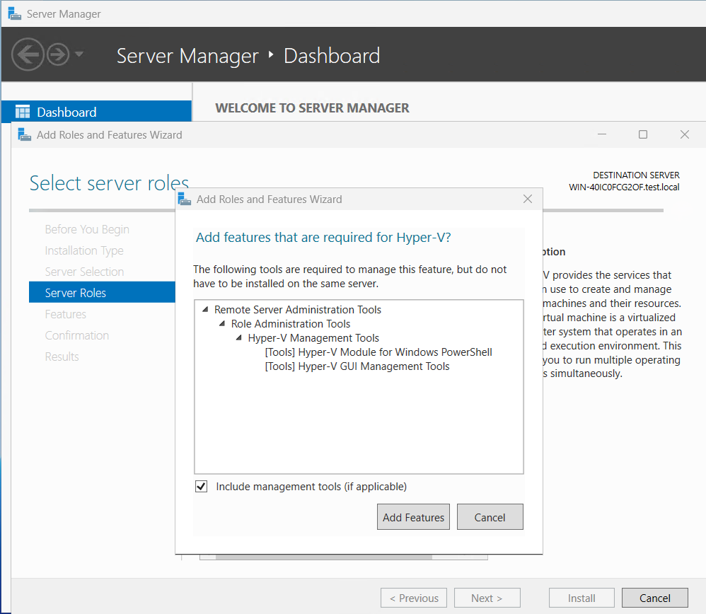 Skärmbild av PowerShell-fönstret när du har kört kommandot för att aktivera Hyper-V.