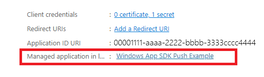 Skärmbild som visar alternativet Hanterat program i lokal katalog på sidan Essentials