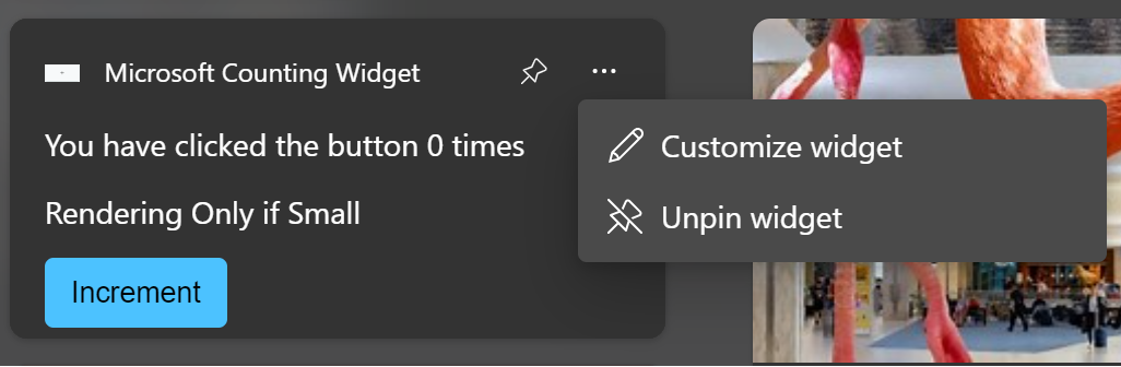 En skärmbild som visar en widget med anpassningsdialogrutan.