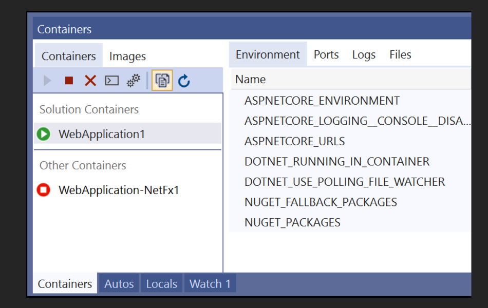 Visual Studio Docker-meny