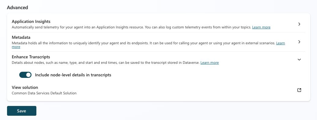 ภาพหน้าจอแสดงหน้าการตั้งค่า Enhanced Transcripts