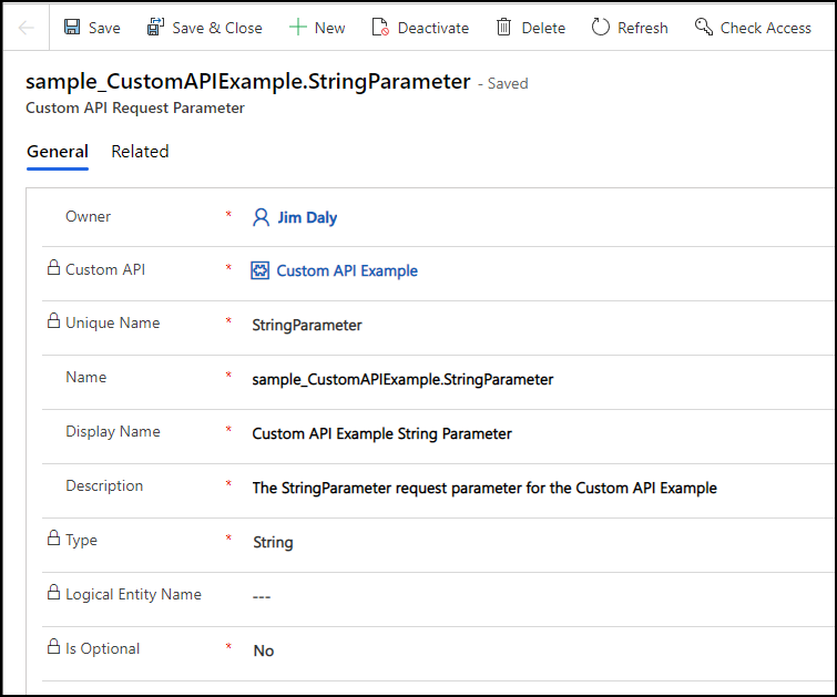 ตัวอย่างของฟอร์มพารามิเตอร์คําขอ API แบบกําหนดเอง