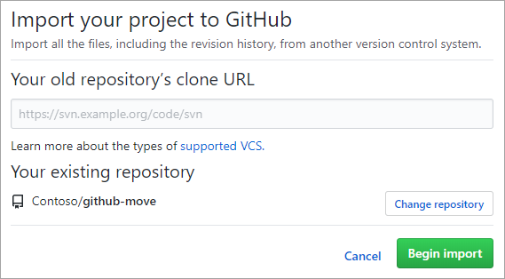 สกรีนช็อตของเครื่องมือ GitHub Migrator