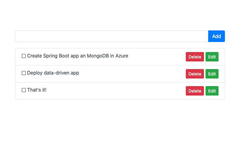 在 Cosmos DB 中存储数据的 Spring Boot 应用程序的屏幕截图。