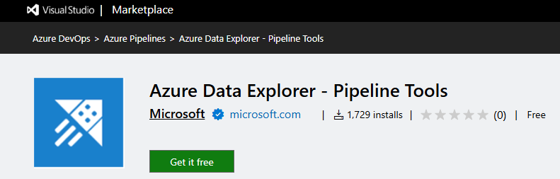 屏幕截图显示在 Visual Studio Marketplace 中获取管道工具扩展。