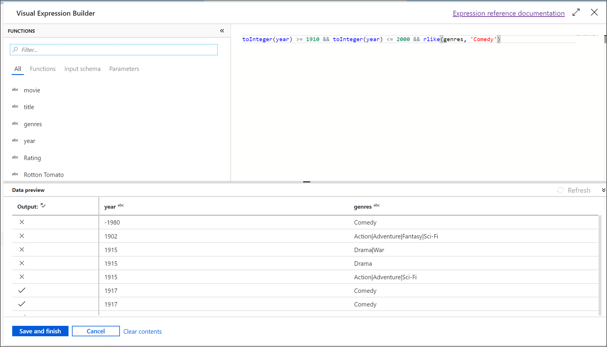 筛选器表达式生成器的屏幕截图。